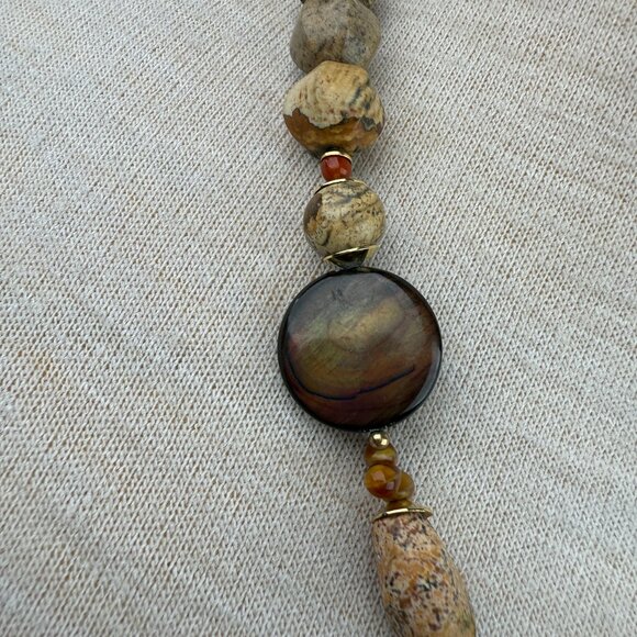 Chunky Jasper Stone MOP Beaded Necklace 22.75" - Picture 4 of 8